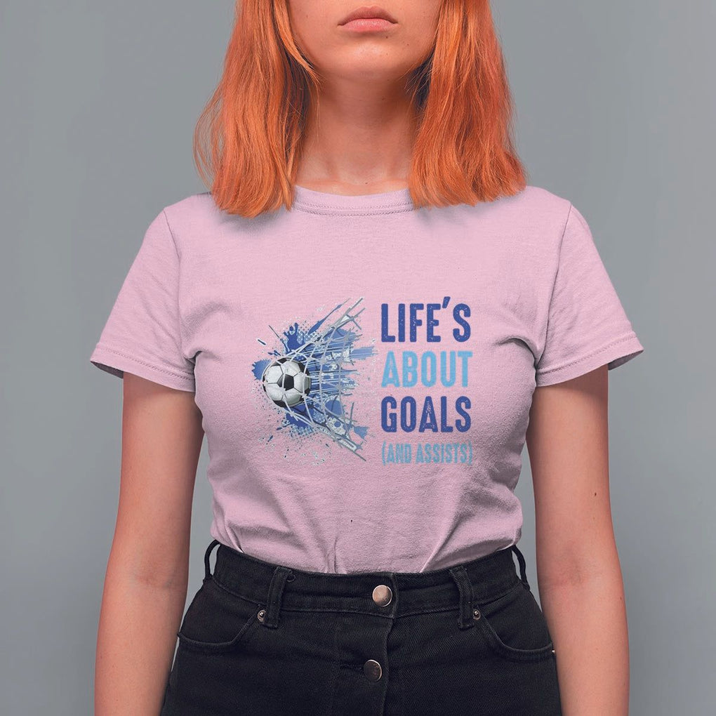 Soccer Lover T Shirt For Women Life's About Goals And Assists Coach TS11 Light Pink Print Your Wear