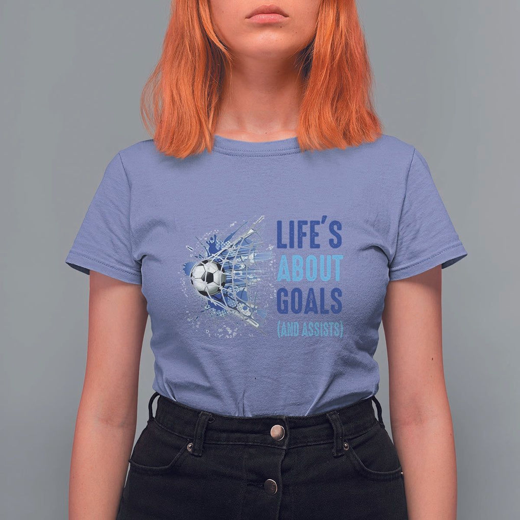 Soccer Lover T Shirt For Women Life's About Goals And Assists Coach TS11 Violet Print Your Wear