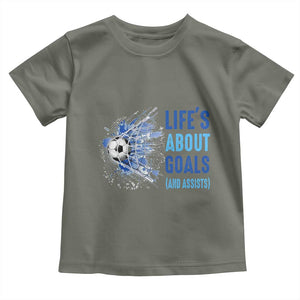 Soccer Lover Toddler T Shirt Life's About Goals And Assists Coach TS11 Military Green Print Your Wear