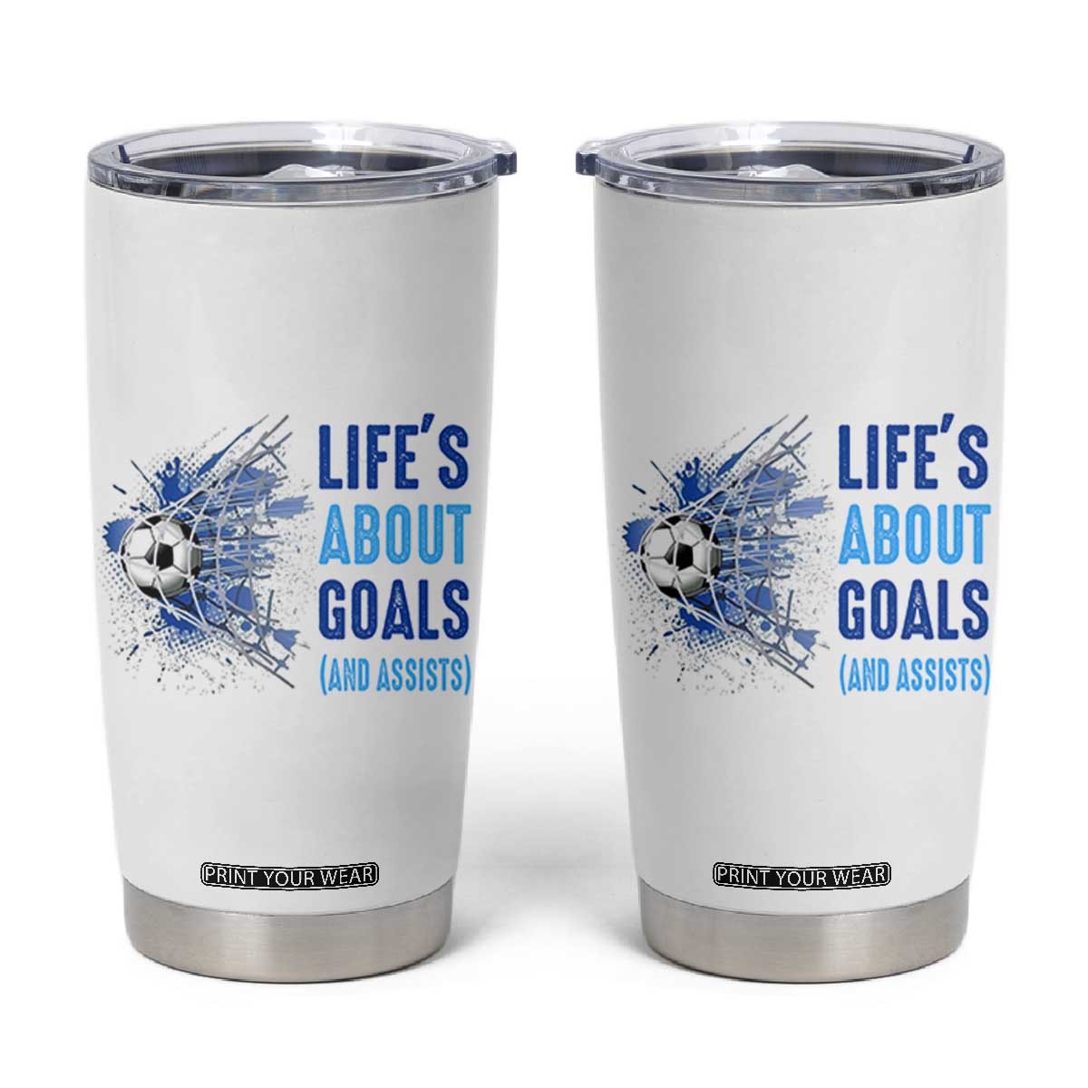 Soccer Lover Tumbler Cup Life's About Goals And Assists Coach TS11 White Print Your Wear