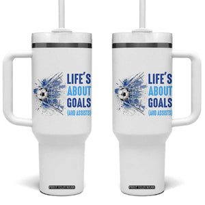 Soccer Lover Tumbler With Handle Life's About Goals And Assists Coach TS11 One Size: 40 oz White Print Your Wear