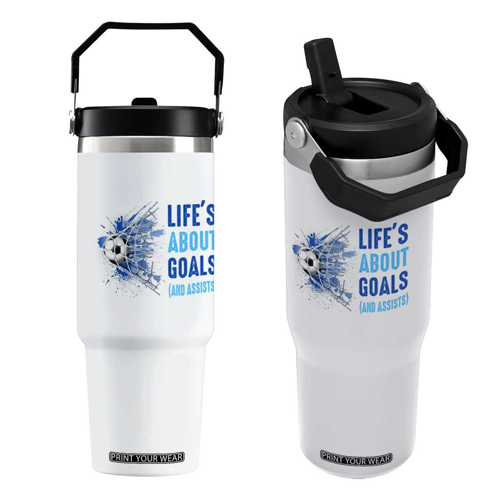 Soccer Lover Flip Straw Tumbler Life's About Goals And Assists Coach TS11 One Size: 30 oz White Print Your Wear