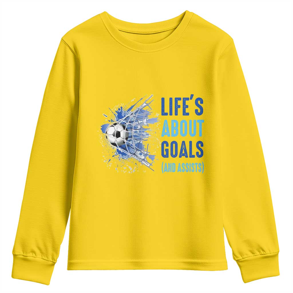 Soccer Lover Youth Sweatshirt Life's About Goals And Assists Coach TS11 Daisy Print Your Wear