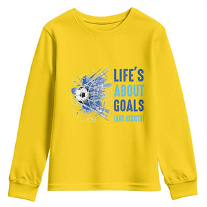 Soccer Lover Youth Sweatshirt Life's About Goals And Assists Coach TS11 Daisy Print Your Wear
