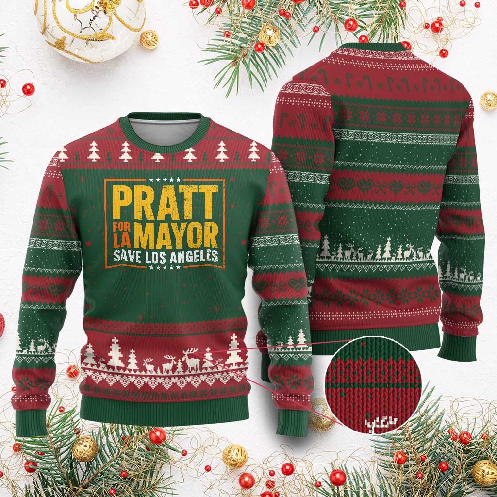 Pratt For Mayor Save Los Angeles Ugly Christmas Sweater Spencer Supporter TS11 Red Green Print Your Wear