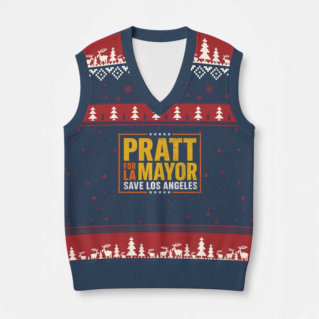 Pratt For Mayor Save Los Angeles V-Neck Knit Sweater Vest Spencer Supporter TS11 Navy Red Print Your Wear