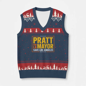 Pratt For Mayor Save Los Angeles V-Neck Knit Sweater Vest Spencer Supporter TS11 Navy Red Print Your Wear