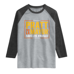 Pratt For Mayor Save Los Angeles Raglan Shirt Spencer Supporter TS11 Heather Gray Heather Charcoal Print Your Wear