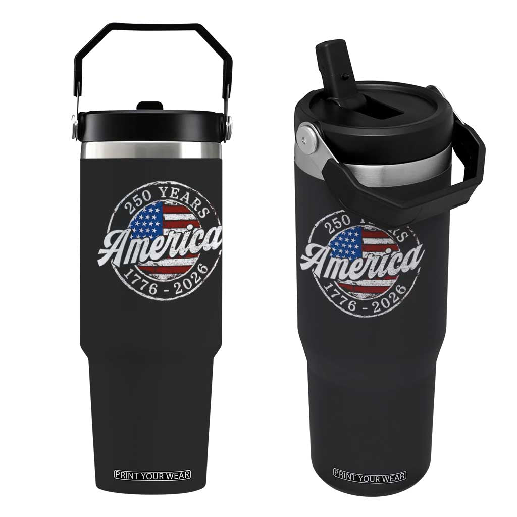 America 250 Years 1776 2026 Flip Straw Tumbler 250th Anniversary USA Vintage USA Flag TS11 One Size: 30 oz Black Print Your Wear