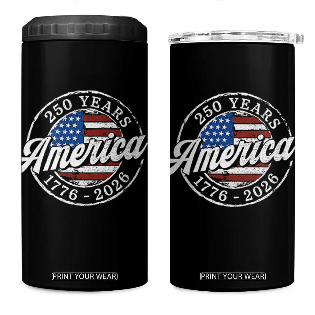 America 250 Years 1776 2026 4 in 1 Can Cooler Tumbler 250th Anniversary USA Vintage USA Flag