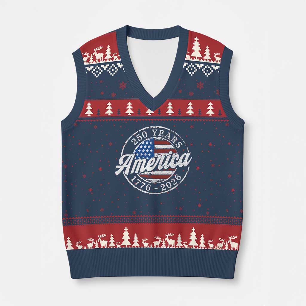 America 250 Years 1776 2026 V-Neck Knit Sweater Vest 250th Anniversary USA Vintage USA Flag