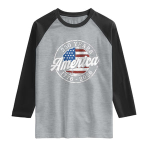 America 250 Years 1776 2026 Raglan Shirt 250th Anniversary USA Vintage USA Flag TS11 Heather Gray Black Print Your Wear