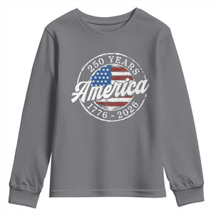 America 250 Years 1776 2026 Youth Sweatshirt 250th Anniversary USA Vintage USA Flag TS11 Charcoal Print Your Wear