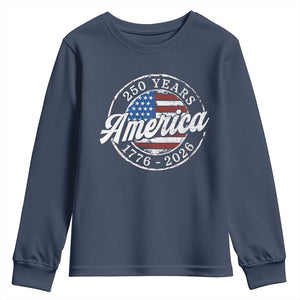 America 250 Years 1776 2026 Youth Sweatshirt 250th Anniversary USA Vintage USA Flag TS11 Navy Print Your Wear