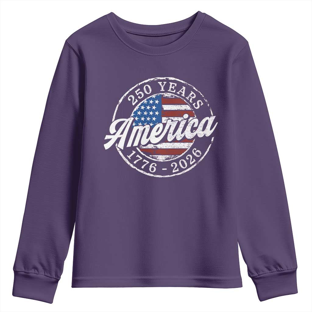 America 250 Years 1776 2026 Youth Sweatshirt 250th Anniversary USA Vintage USA Flag TS11 Purple Print Your Wear