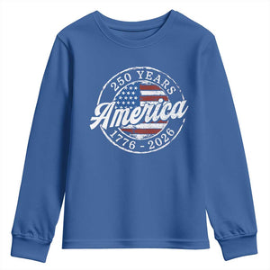 America 250 Years 1776 2026 Youth Sweatshirt 250th Anniversary USA Vintage USA Flag TS11 Royal Blue Print Your Wear