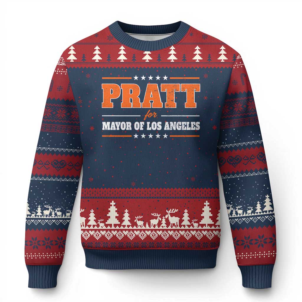 Pratt For Mayor Of Los Angeles Ugly Christmas Sweater LA Mayoral Election US Political TS11 Navy Red Print Your Wear
