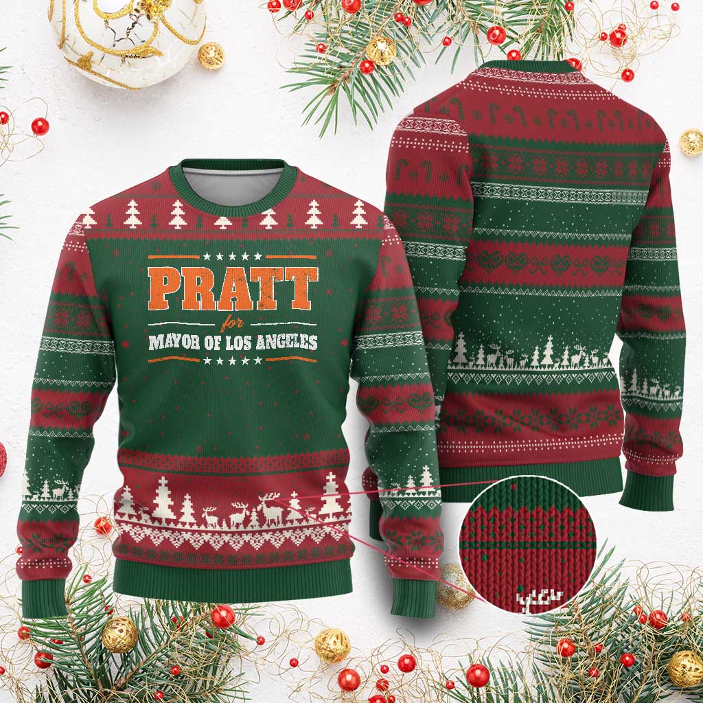 Pratt For Mayor Of Los Angeles Ugly Christmas Sweater LA Mayoral Election US Political TS11 Red Green Print Your Wear