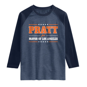 Pratt For Mayor Of Los Angeles Raglan Shirt LA Mayoral Election US Political TS11 Heather Denim Navy Print Your Wear