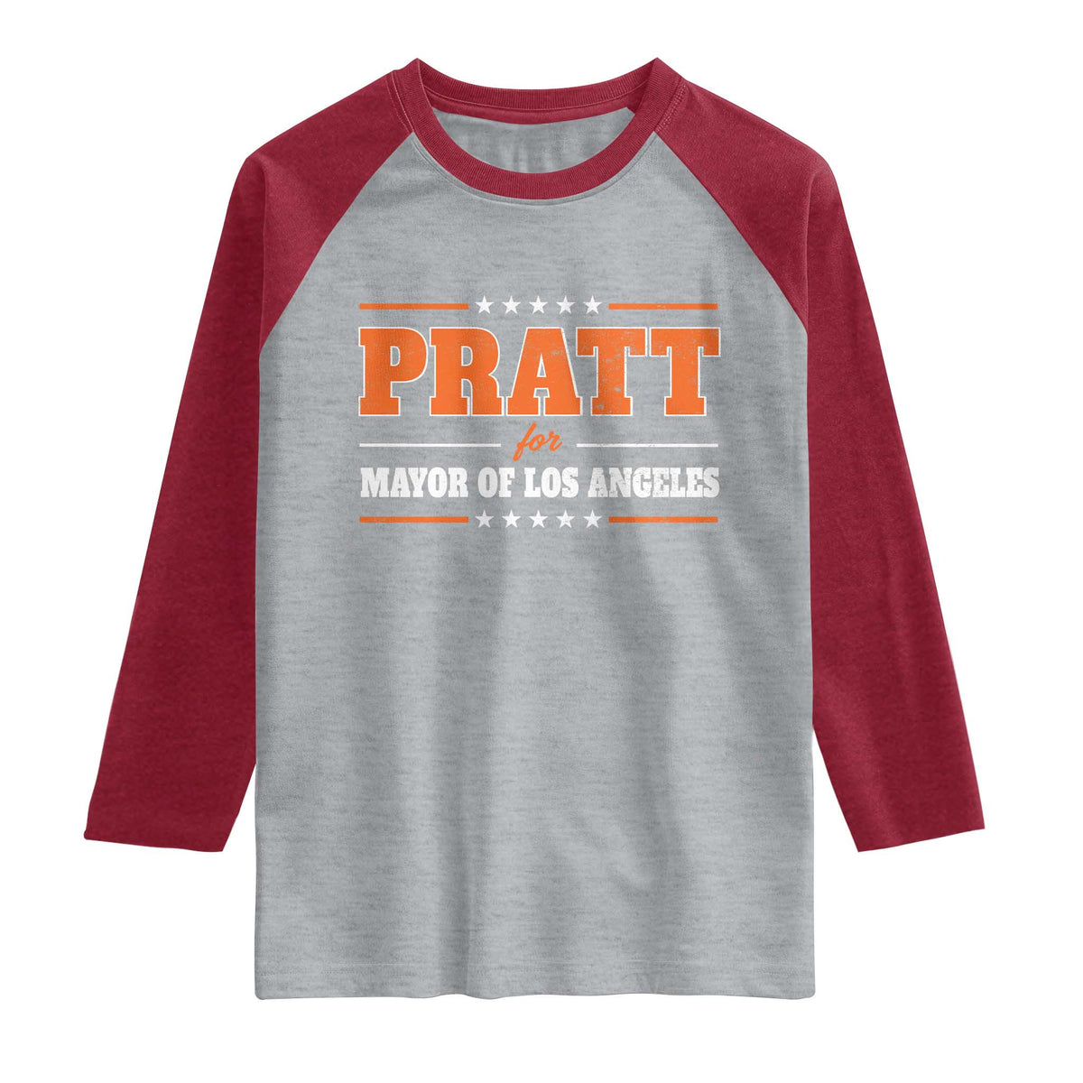 Pratt For Mayor Of Los Angeles Raglan Shirt LA Mayoral Election US Political TS11 Heather Gray Heather Red Print Your Wear