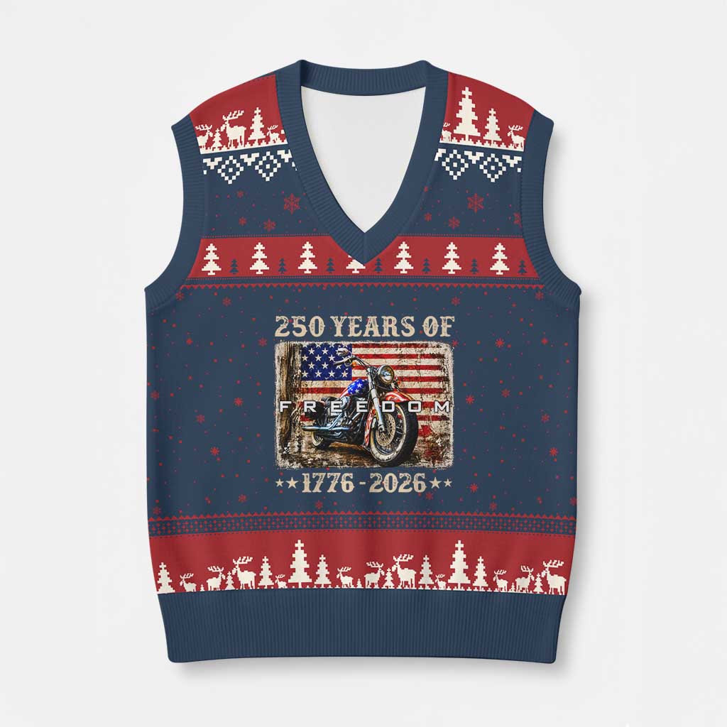 250 Years Of Freedom Motorcycle Patriotic Biker 1776 2026 V-Neck Knit Sweater Vest TS11 Navy Red Print Your Wear