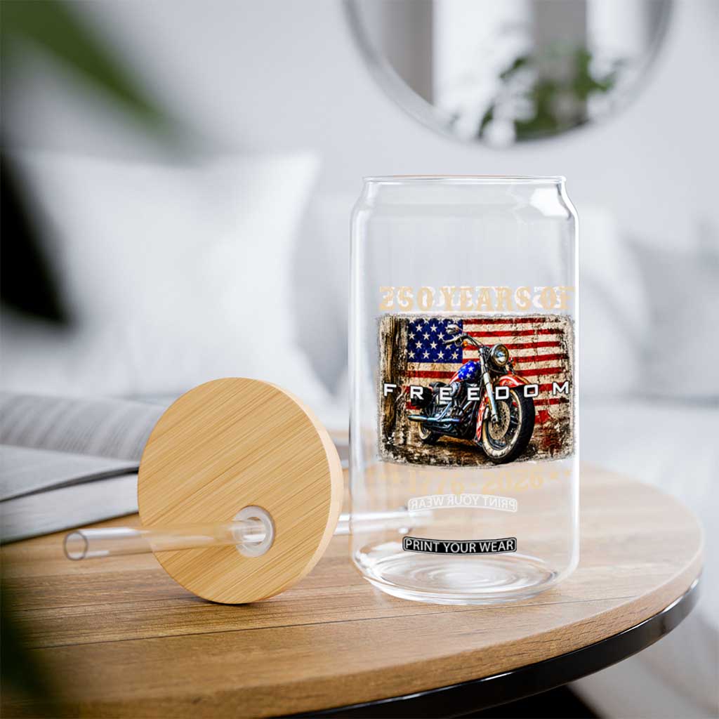 250 Years Of Freedom Motorcycle Patriotic Biker 1776 2026 Glass Can