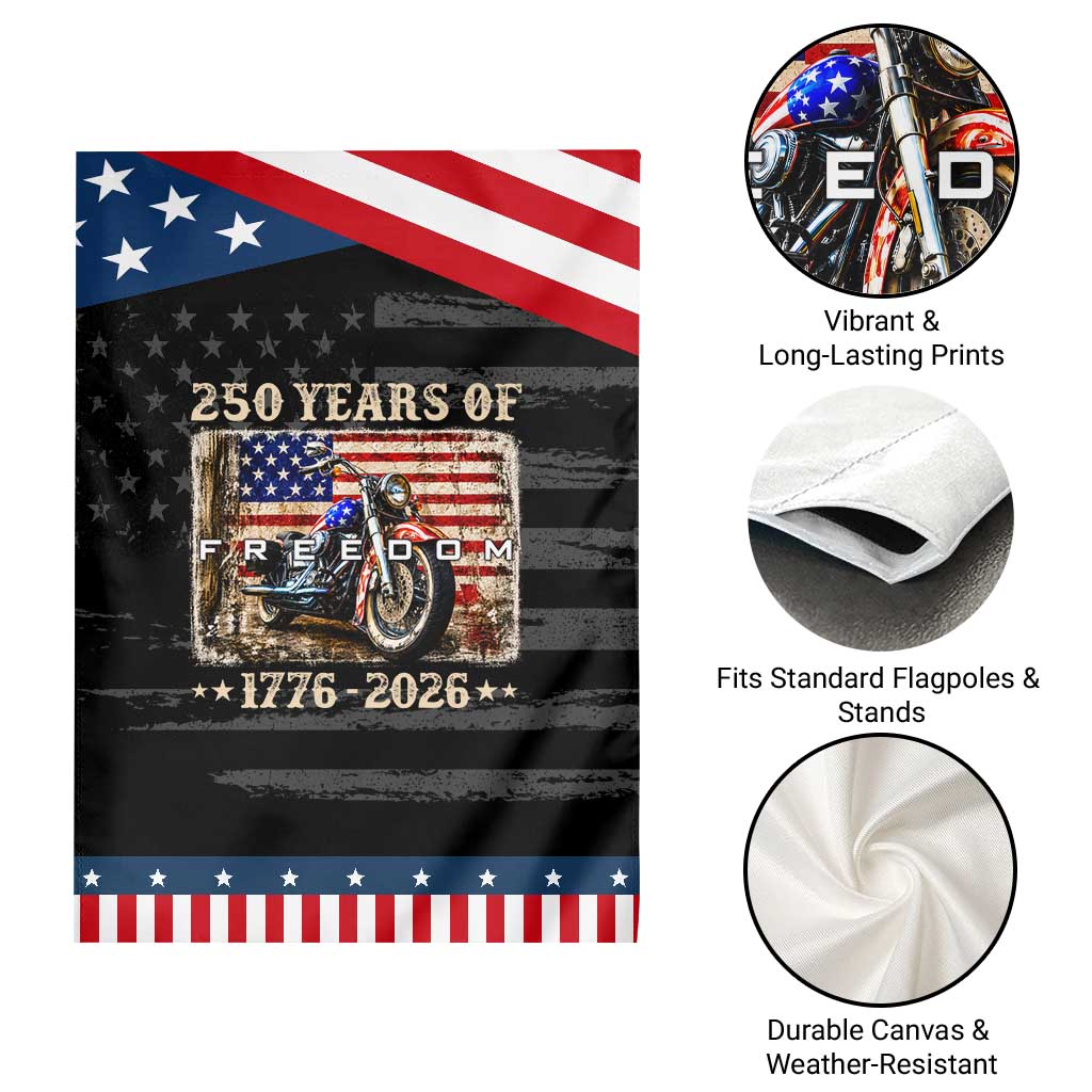 250 Years Of Freedom Motorcycle Patriotic Biker 1776 2026 Patriotic Garden Flag
