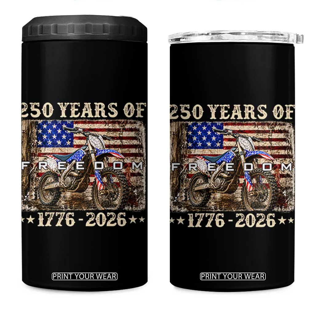 250 Years Of Freedom Dirt Bike Motocross 1776 2026 4 in 1 Can Cooler Tumbler TS11 One Size: 16 oz Black Print Your Wear