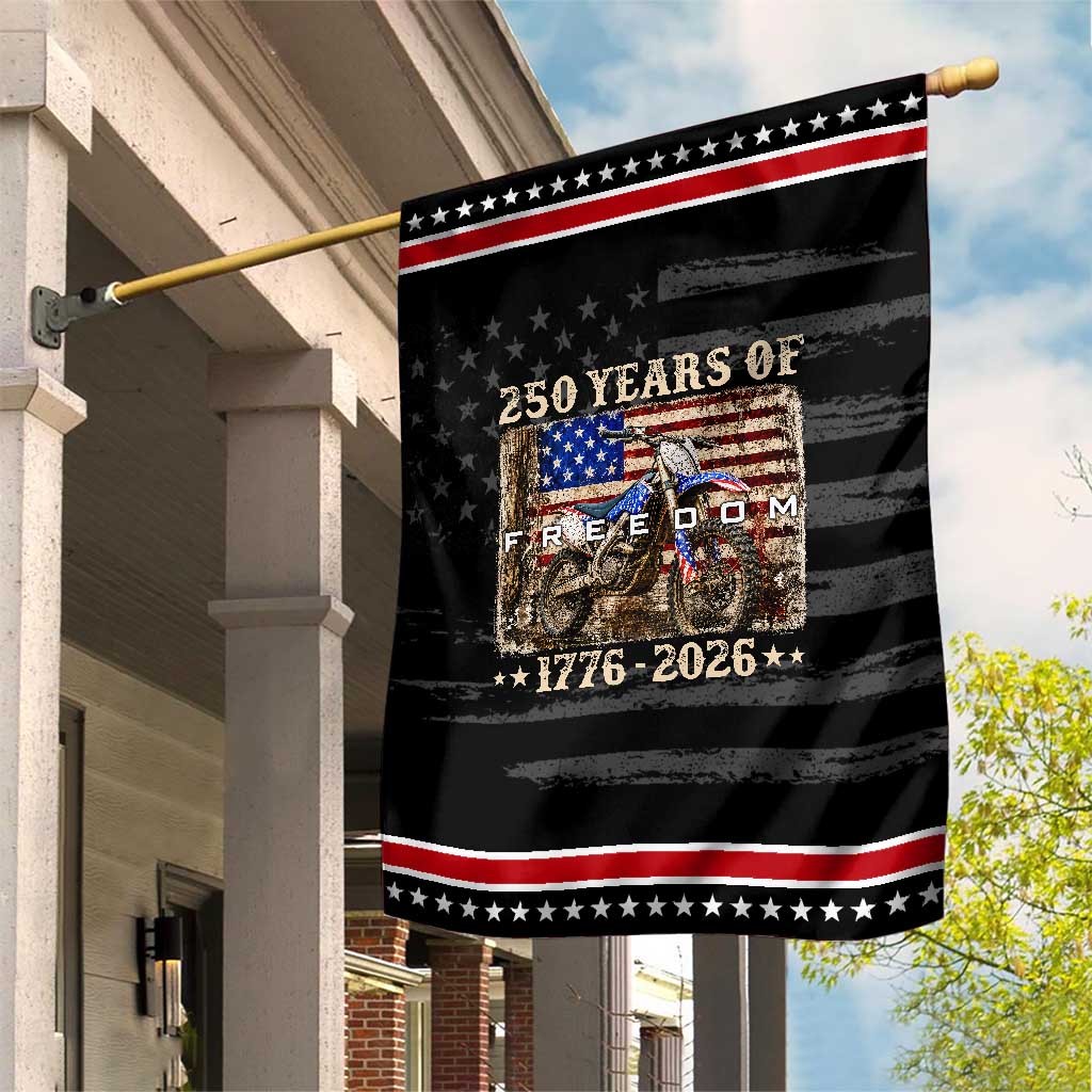 250 Years Of Freedom Dirt Bike Motocross 1776 2026 Patriotic Garden Flag TS11 Distressed Black Red Print Your Wear