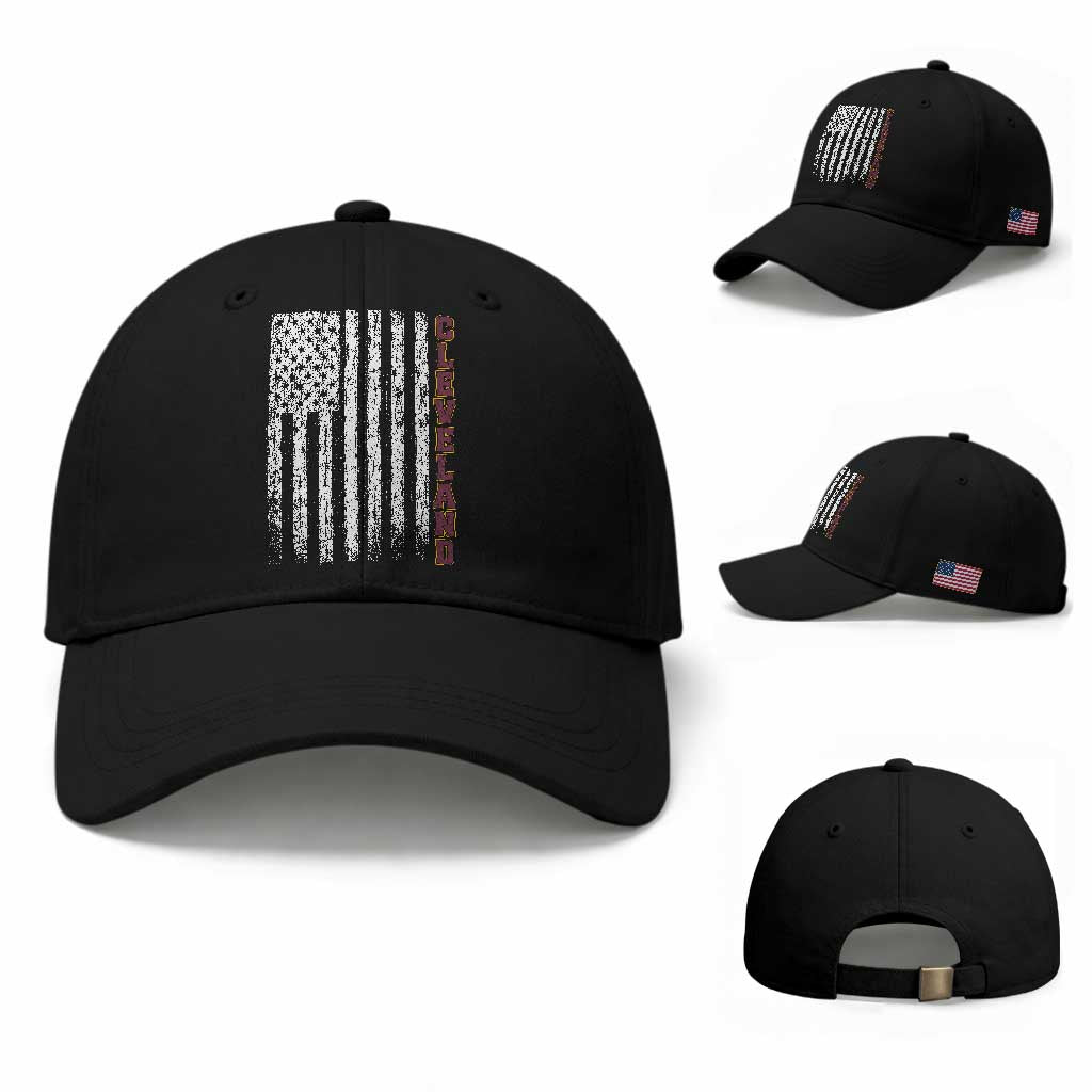 Cleveland Ohio State Pride Vintage American Flag Baseball Cap Vintage American Flag Ohio State Pride TS11 Baseball Cap Universal Fit Black Print Your Wear