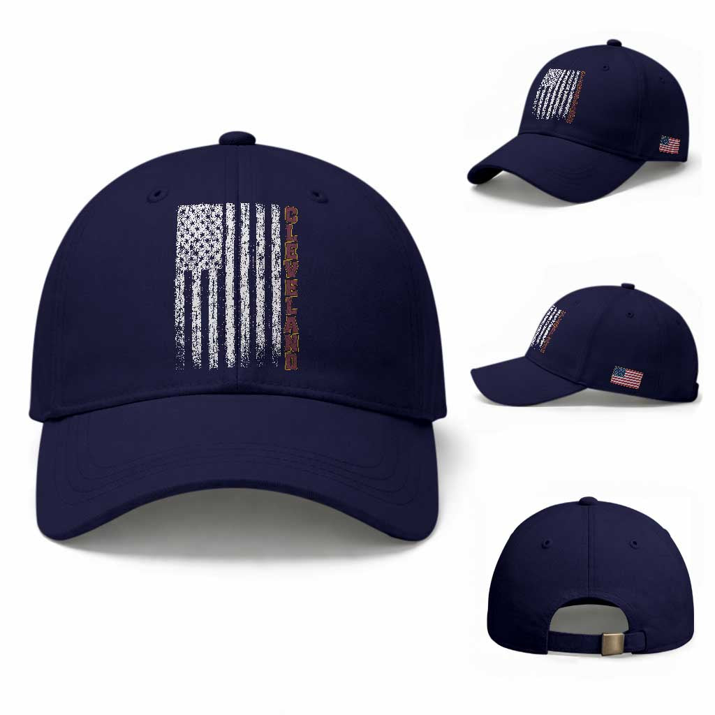 Cleveland Ohio State Pride Vintage American Flag Baseball Cap Vintage American Flag Ohio State Pride TS11 Baseball Cap Universal Fit Dark Blue Print Your Wear