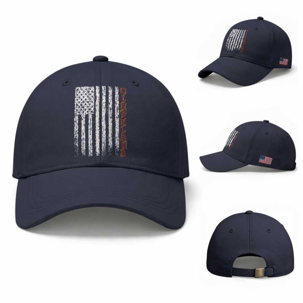 Cleveland Ohio State Pride Vintage American Flag Baseball Cap Vintage American Flag Ohio State Pride TS11 Baseball Cap Universal Fit Navy Print Your Wear