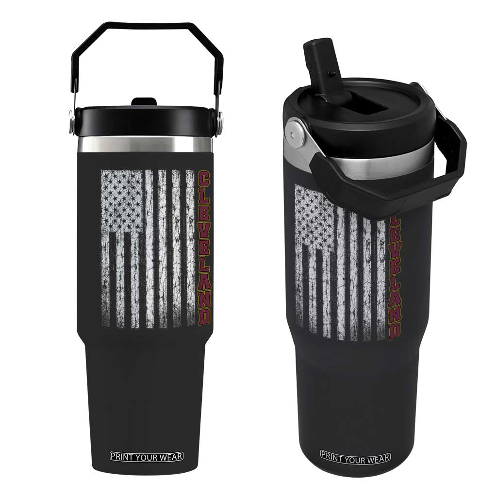 Cleveland Ohio State Pride Vintage American Flag Flip Straw Tumbler Vintage American Flag Ohio State Pride TS11 One Size: 30 oz Black Print Your Wear