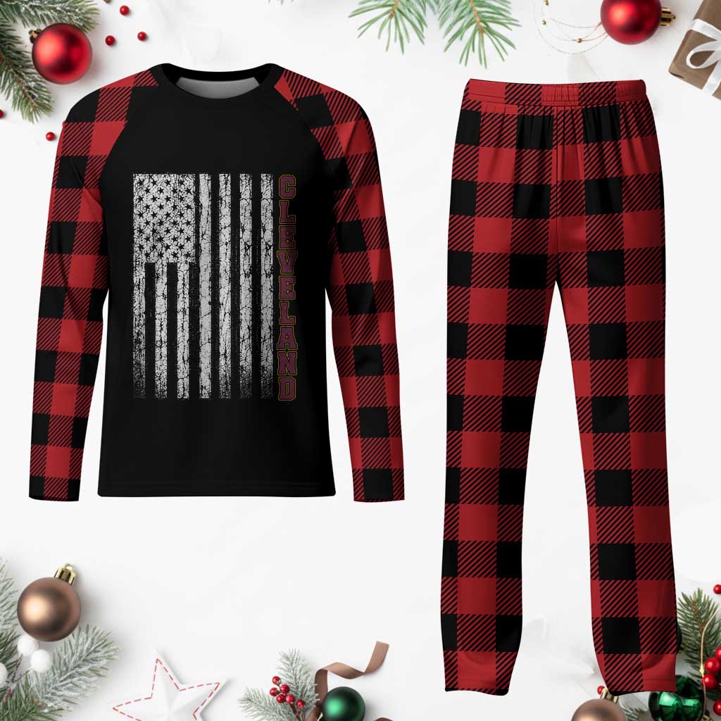 Cleveland Ohio State Pride Vintage American Flag Plaid Pajama Set Vintage American Flag Ohio State Pride TS11 Buffalo Plaid Print Your Wear