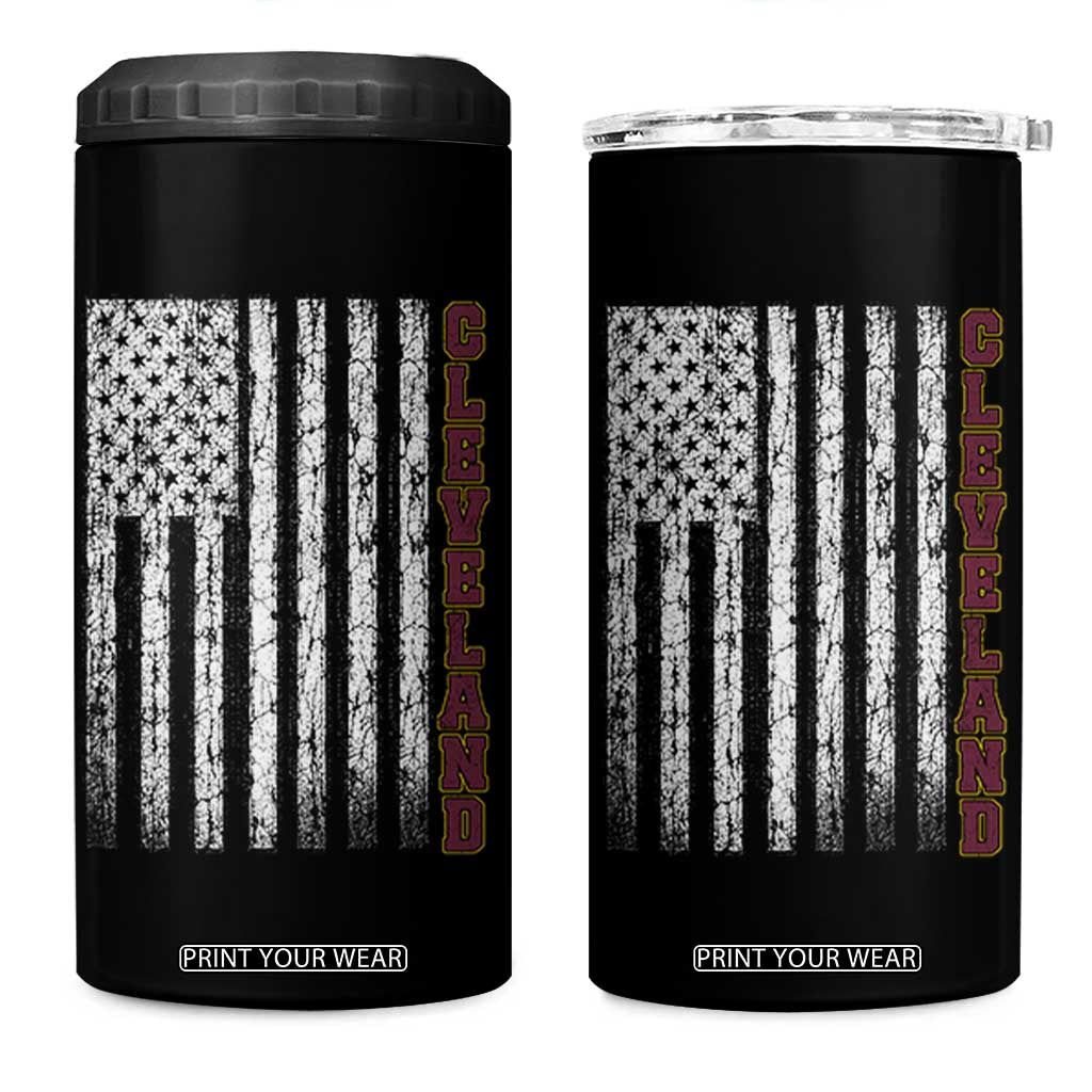 Cleveland Ohio State Pride Vintage American Flag 4 in 1 Can Cooler Tumbler Vintage American Flag Ohio State Pride TS11 One Size: 16 oz Black Print Your Wear
