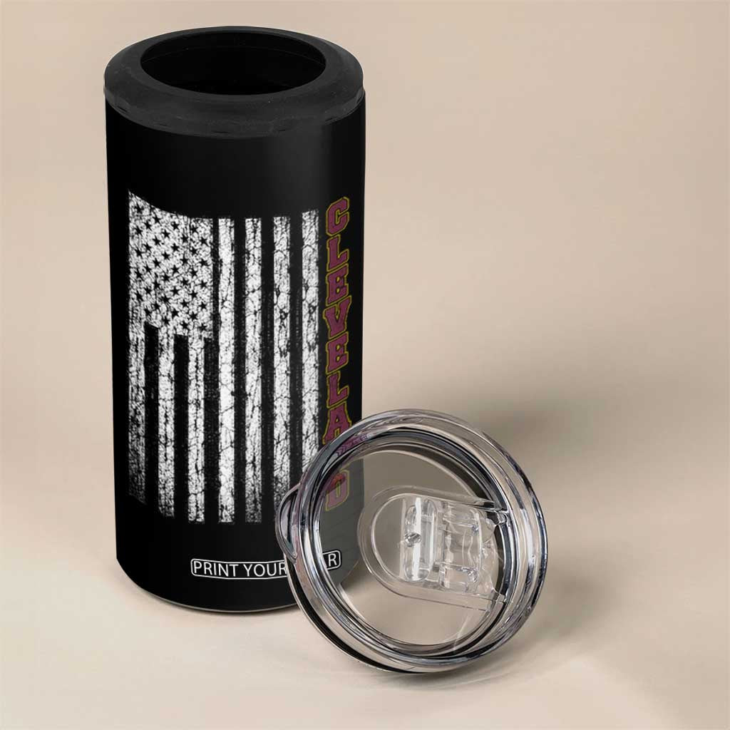 Cleveland Ohio State Pride Vintage American Flag 4 in 1 Can Cooler Tumbler Vintage American Flag Ohio State Pride TS11 Print Your Wear