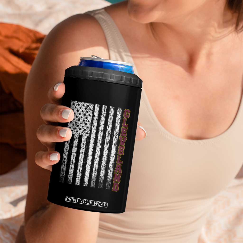 Cleveland Ohio State Pride Vintage American Flag 4 in 1 Can Cooler Tumbler Vintage American Flag Ohio State Pride TS11 Print Your Wear