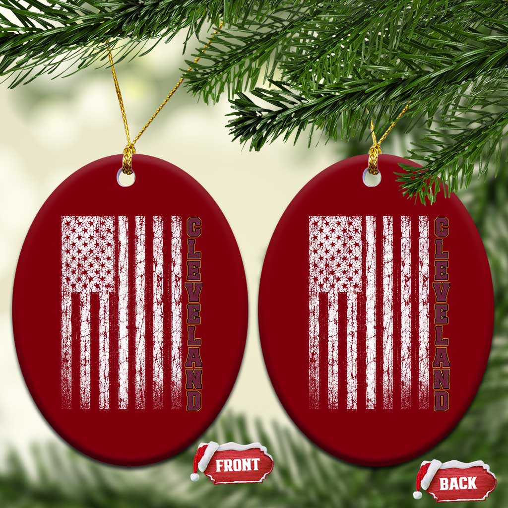 Cleveland Ohio State Pride Vintage American Flag Ceramic Ornament Vintage American Flag Ohio State Pride TS11 Print Your Wear