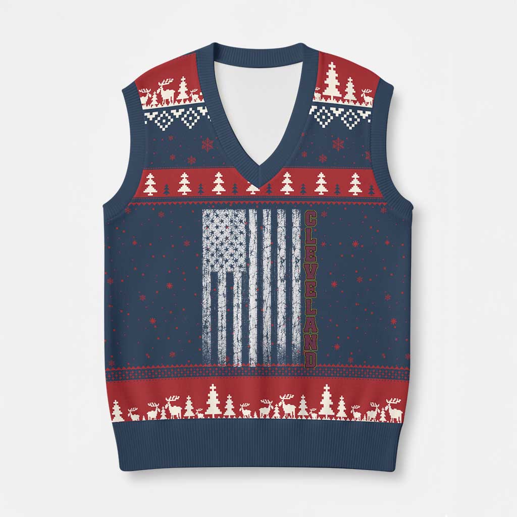 Cleveland Ohio State Pride Vintage American Flag V-Neck Knit Sweater Vest Vintage American Flag Ohio State Pride TS11 Navy Red Print Your Wear