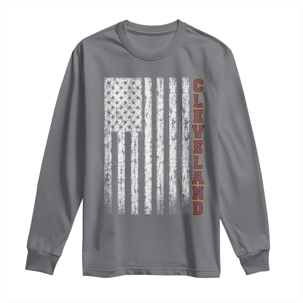 Cleveland Ohio State Pride Vintage American Flag Long Sleeve Shirt Vintage American Flag Ohio State Pride TS11 Charcoal Print Your Wear