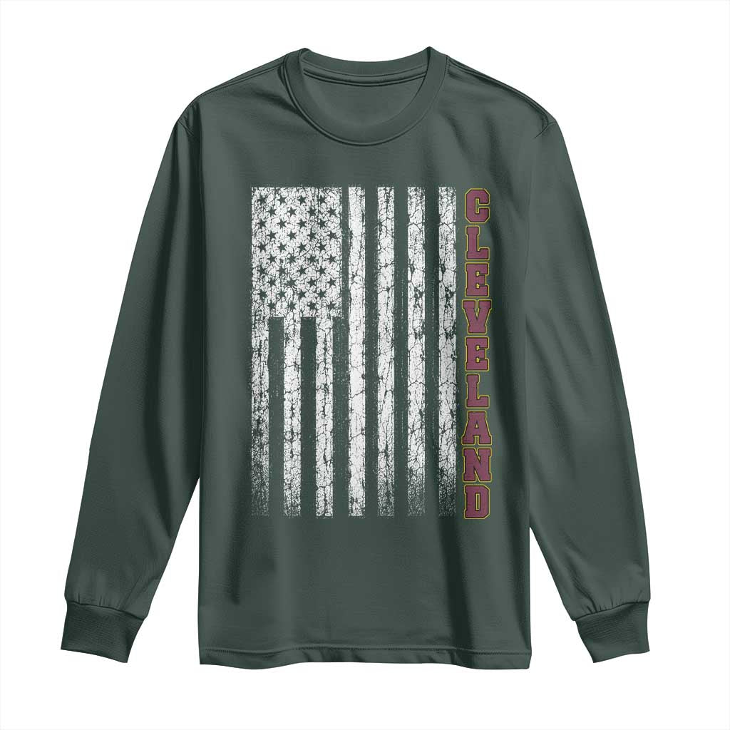 Cleveland Ohio State Pride Vintage American Flag Long Sleeve Shirt Vintage American Flag Ohio State Pride TS11 Dark Forest Green Print Your Wear