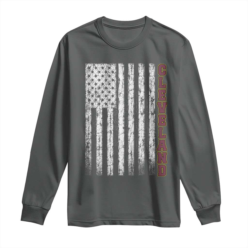 Cleveland Ohio State Pride Vintage American Flag Long Sleeve Shirt Vintage American Flag Ohio State Pride TS11 Dark Heather Print Your Wear