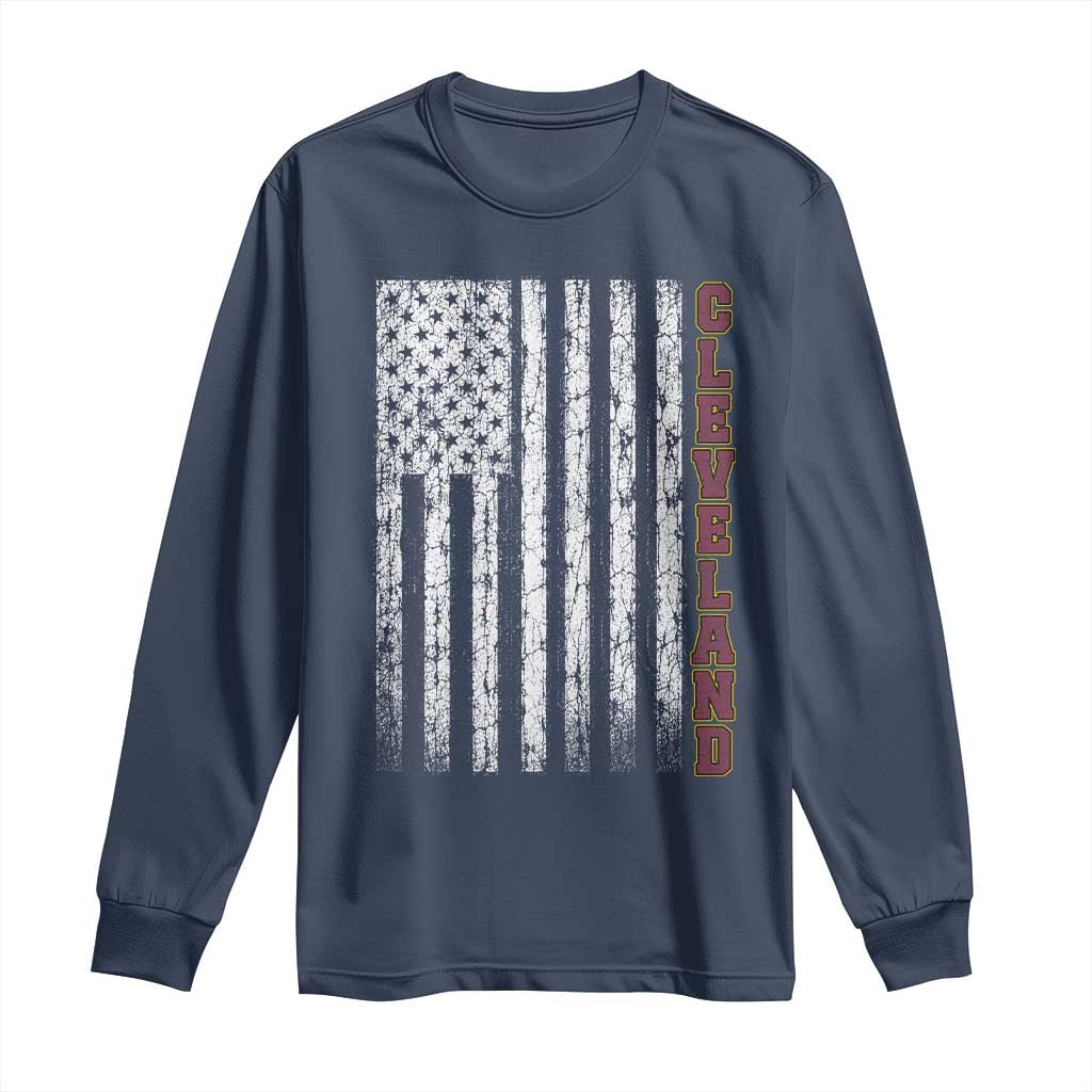 Cleveland Ohio State Pride Vintage American Flag Long Sleeve Shirt Vintage American Flag Ohio State Pride TS11 Navy Print Your Wear