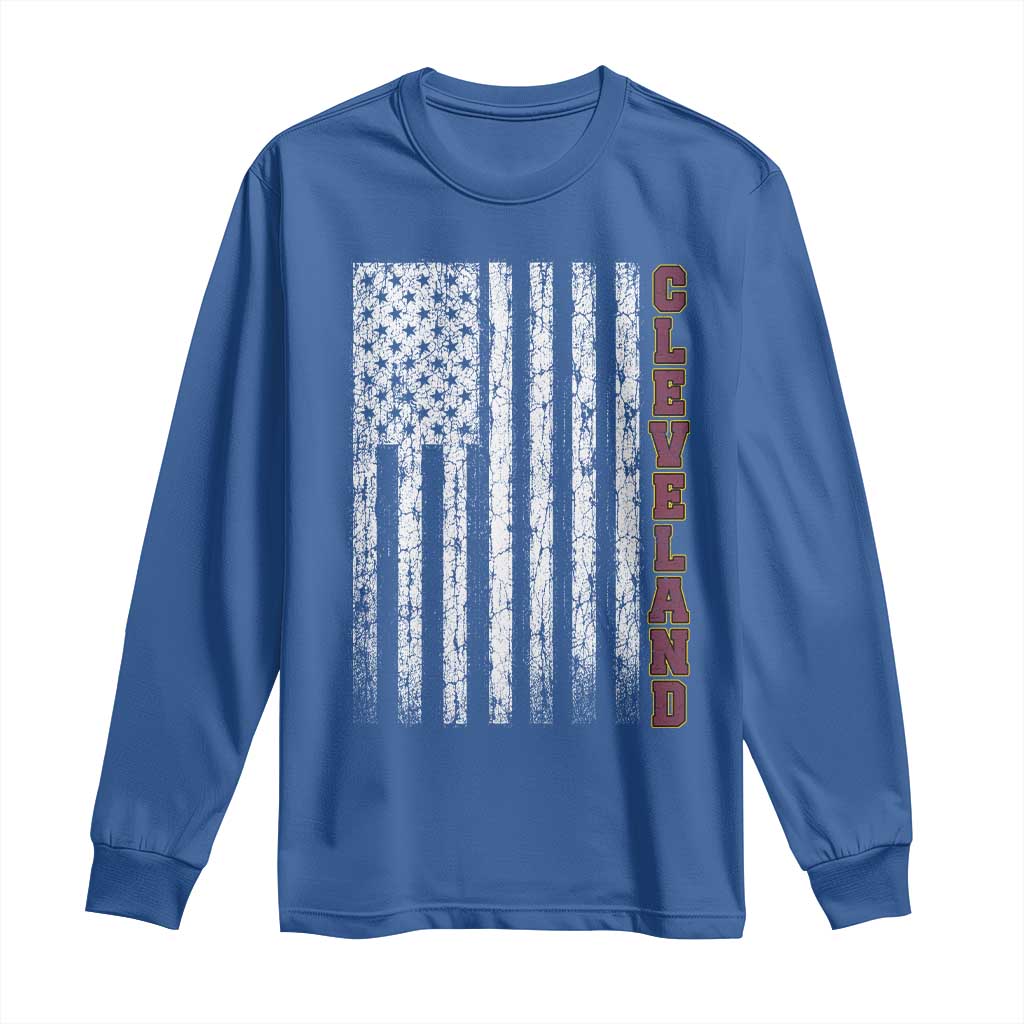 Cleveland Ohio State Pride Vintage American Flag Long Sleeve Shirt Vintage American Flag Ohio State Pride TS11 Royal Blue Print Your Wear