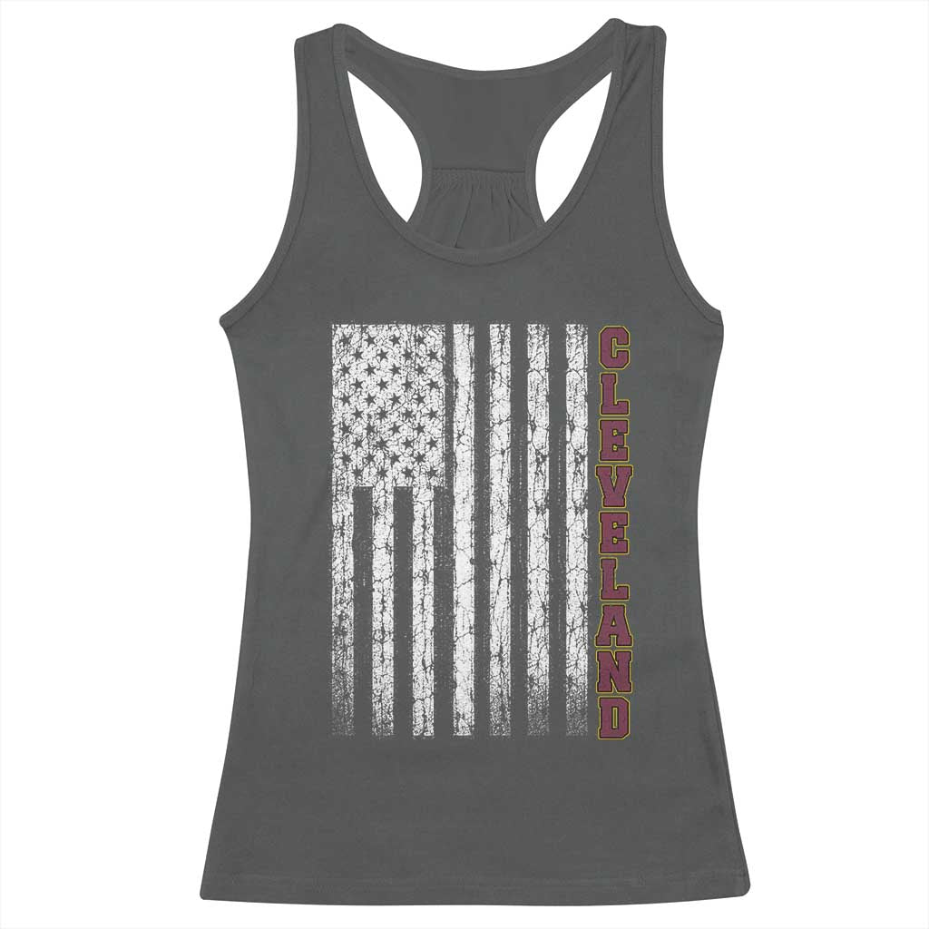 Cleveland Ohio State Pride Vintage American Flag Racerback Tank Top Vintage American Flag Ohio State Pride TS11 Dark Heather Print Your Wear