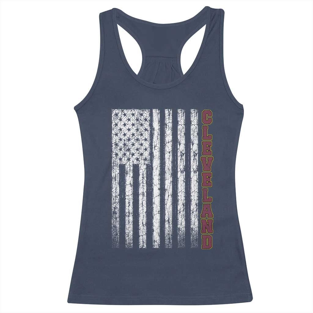 Cleveland Ohio State Pride Vintage American Flag Racerback Tank Top Vintage American Flag Ohio State Pride TS11 Navy Print Your Wear