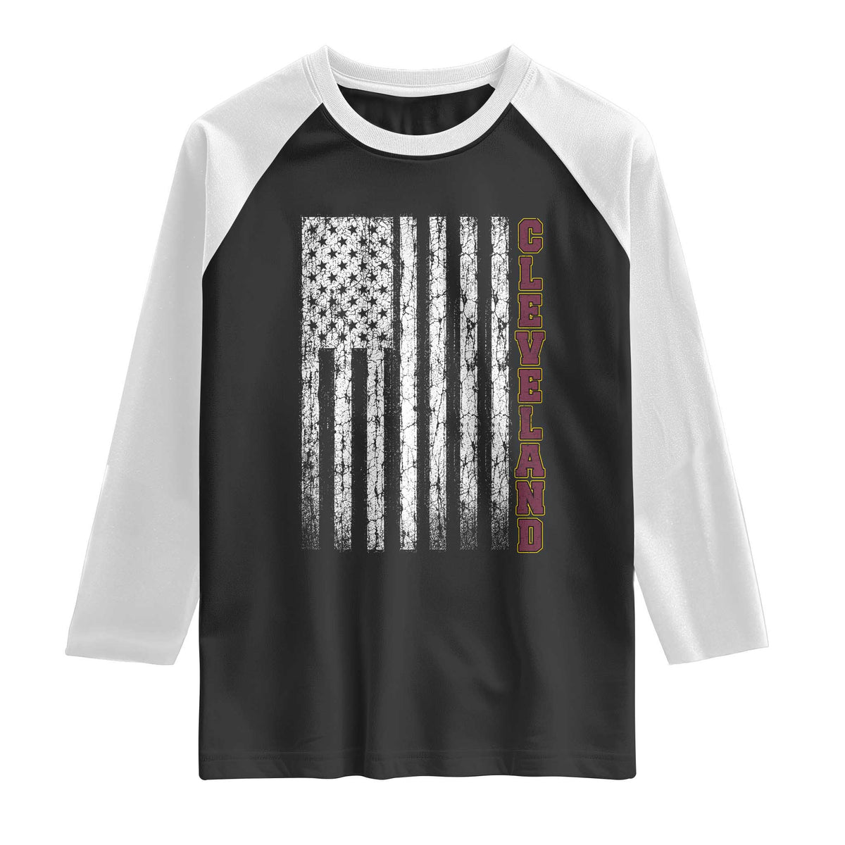 Cleveland Ohio State Pride Vintage American Flag Raglan Shirt Vintage American Flag Ohio State Pride TS11 Black White Print Your Wear