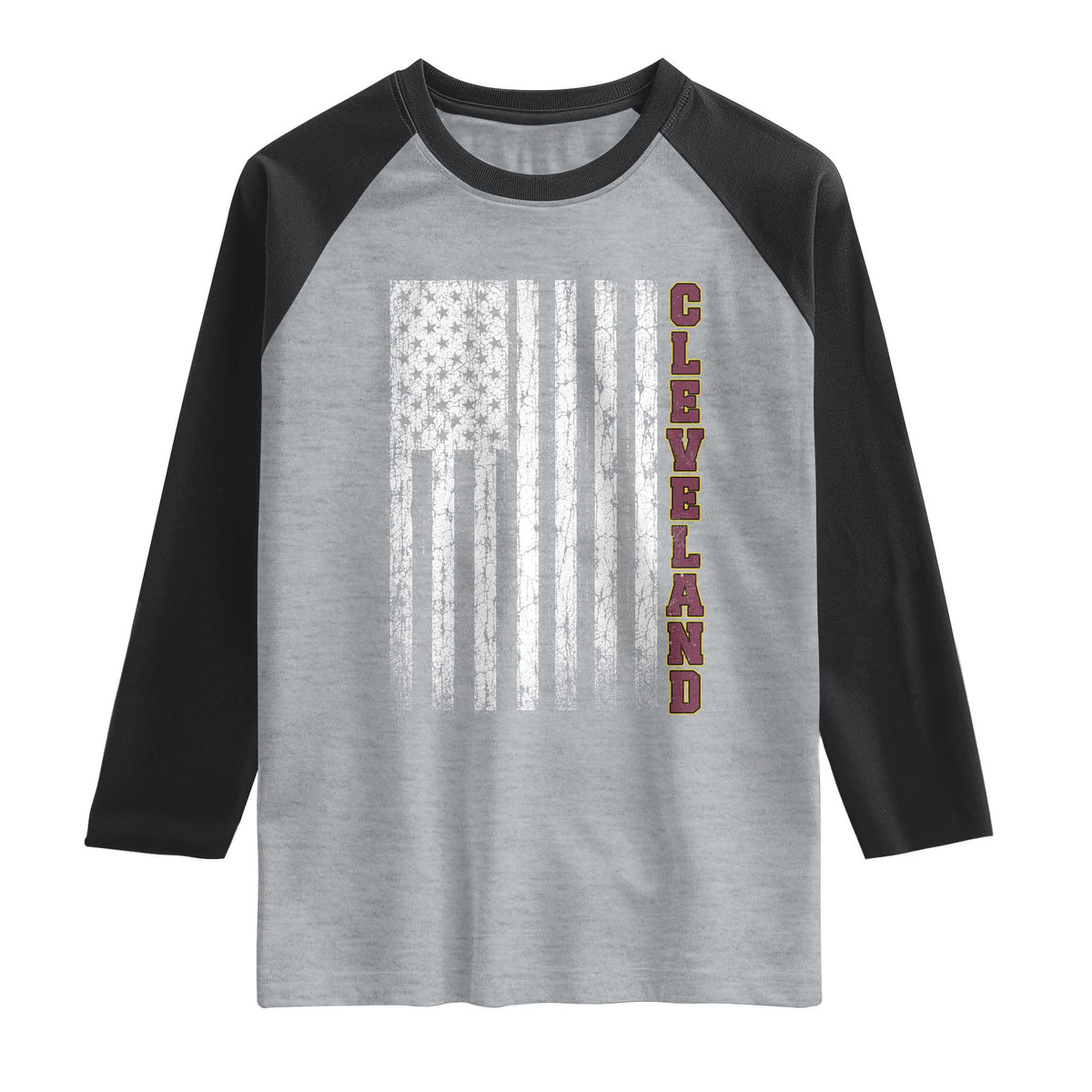 Cleveland Ohio State Pride Vintage American Flag Raglan Shirt Vintage American Flag Ohio State Pride TS11 Heather Gray Black Print Your Wear
