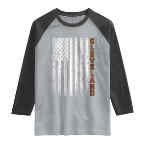 Cleveland Ohio State Pride Vintage American Flag Raglan Shirt Vintage American Flag Ohio State Pride TS11 Heather Gray Heather Charcoal Print Your Wear