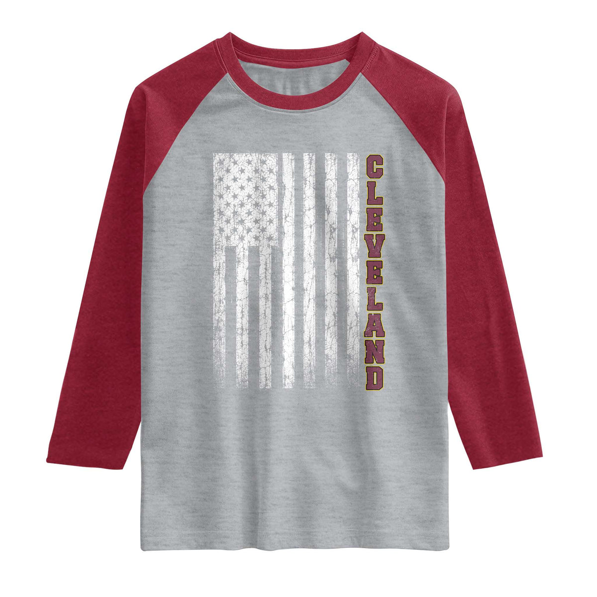 Cleveland Ohio State Pride Vintage American Flag Raglan Shirt Vintage American Flag Ohio State Pride TS11 Heather Gray Heather Red Print Your Wear